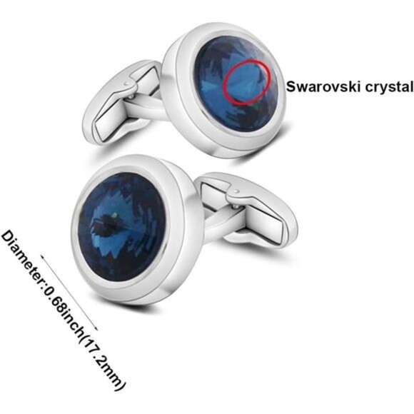 Mens Cufflinks Elegant Style Cuff Link Super Shiny Swarovski Navy Blue Crystal - Picture 4 of 7